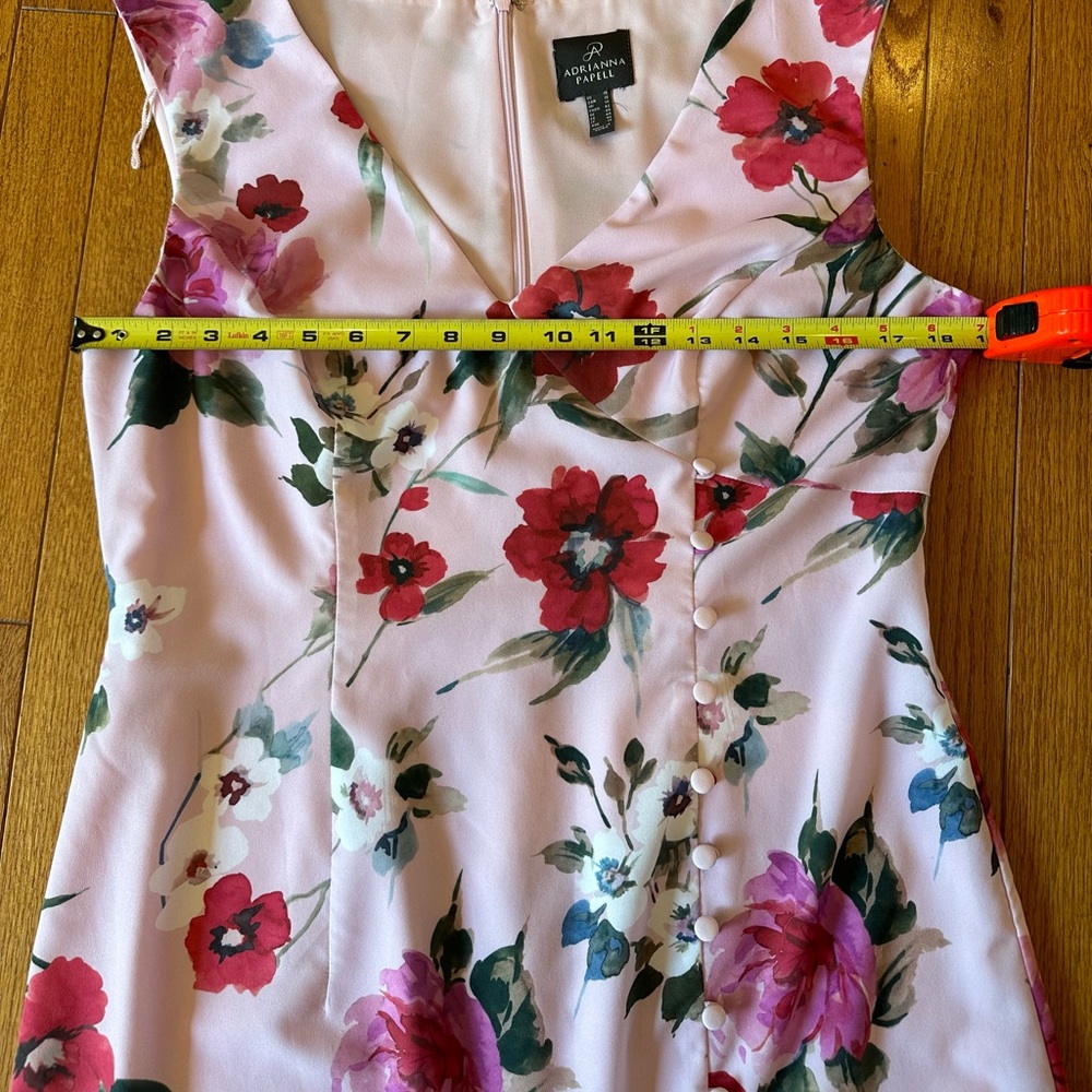 Adrianna Papell Pink Multi-Color V-Neck Flor Mermaid Hem Dress Size 10 - Picture 11 of 12